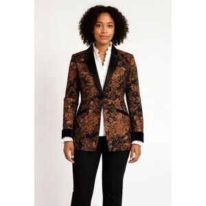 Soft Surroundings Westbury Garden Jacquard Blazer Black Multi Floral Size S